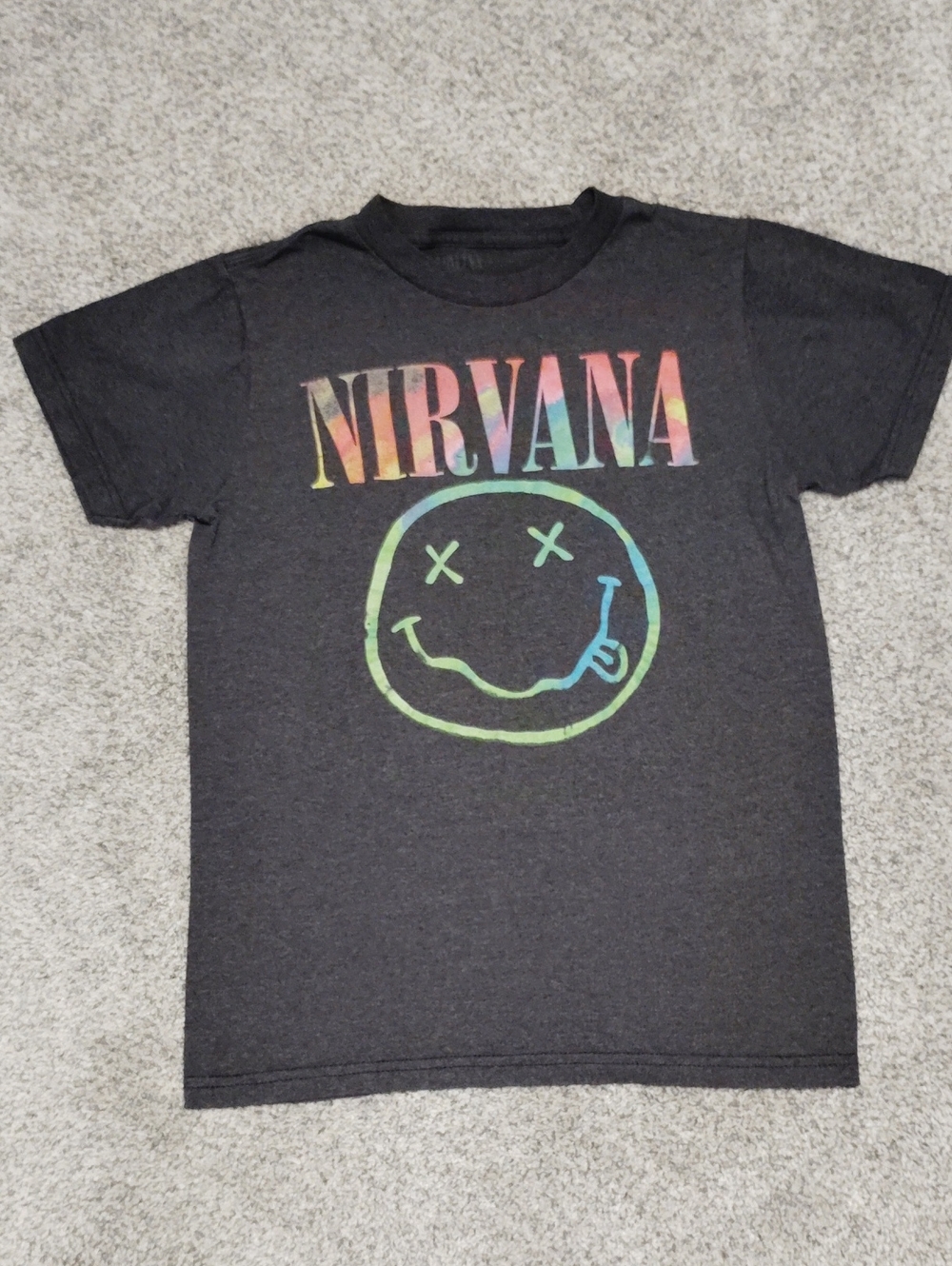 NIRVANA Kids Black Tee with Rainbow Logo and Smiley